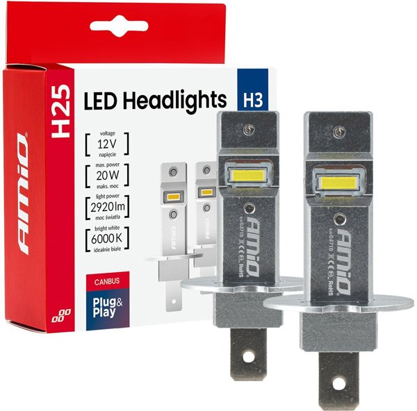 Λάμπες αυτοκινήτου LED σειράς H25 CANBUS H3 12V 20W AMIO-04710