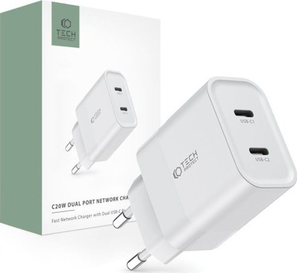 Τροφοδοτικό για φορητό υπολογιστή Tech-Protect TECH-PROTECT C20W ΦΟΡΤΙΣΤΗΣ ΔΙΚΤΥΟΥ 2 ΘΥΡΩΝ PD20W WHITE 14071651 9319456607093