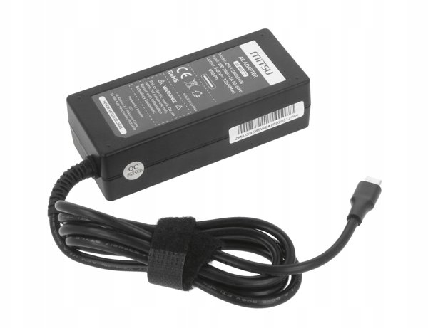 Τροφοδοτικό Mitsu 65W USB-C, USBC, 5-20V, 3-3.25A (μαύρο) για φορητό υπολογιστή