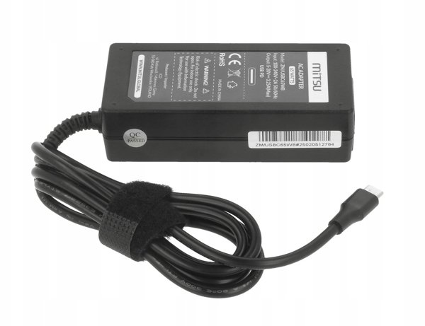 Τροφοδοτικό Mitsu 65W USB-C, USBC, 5-20V, 3-3.25A (μαύρο) για φορητό υπολογιστή