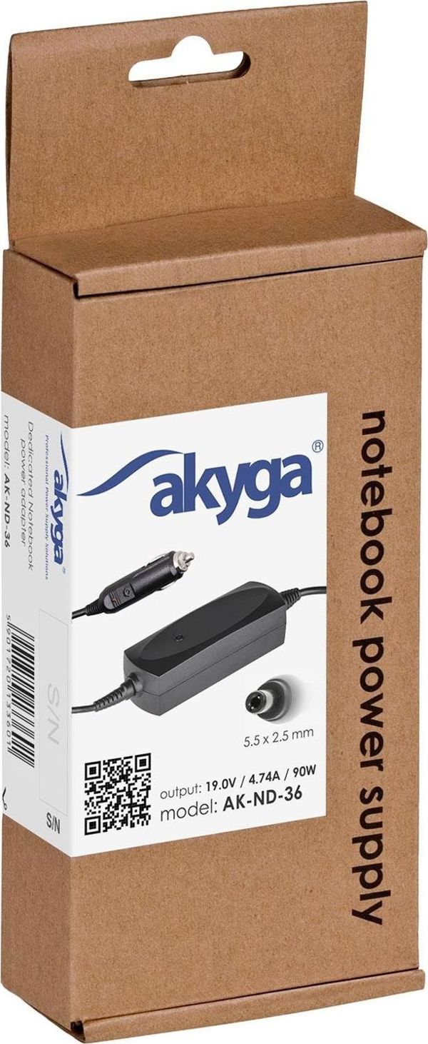 Τροφοδοτικό για φορητό υπολογιστή Akyga 90 W, 2.5 mm, 4.7 A, 19 V (AK-ND-36)