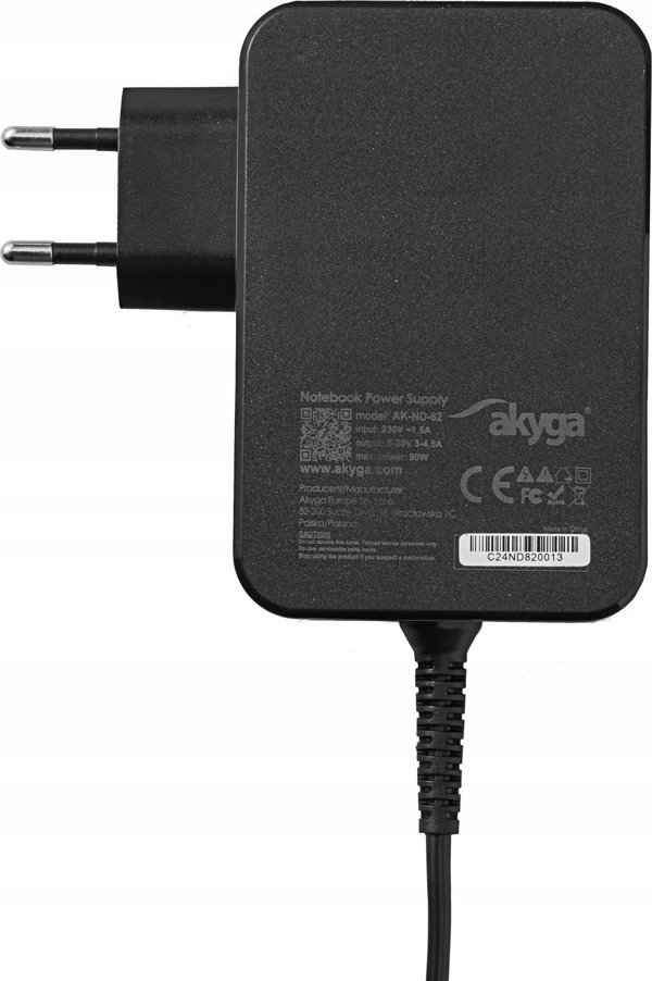 Zasilacz do laptopa Akyga Zasilacz do notebooka Akyga AK-ND-82 5-20V / 3-4.5A 90W USB type C 1.8m GaN
