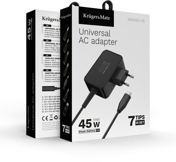 Kruger&Matz Παγκόσμιος Φορτιστής 45W με Power Delivery και 7 Αντάπτορες