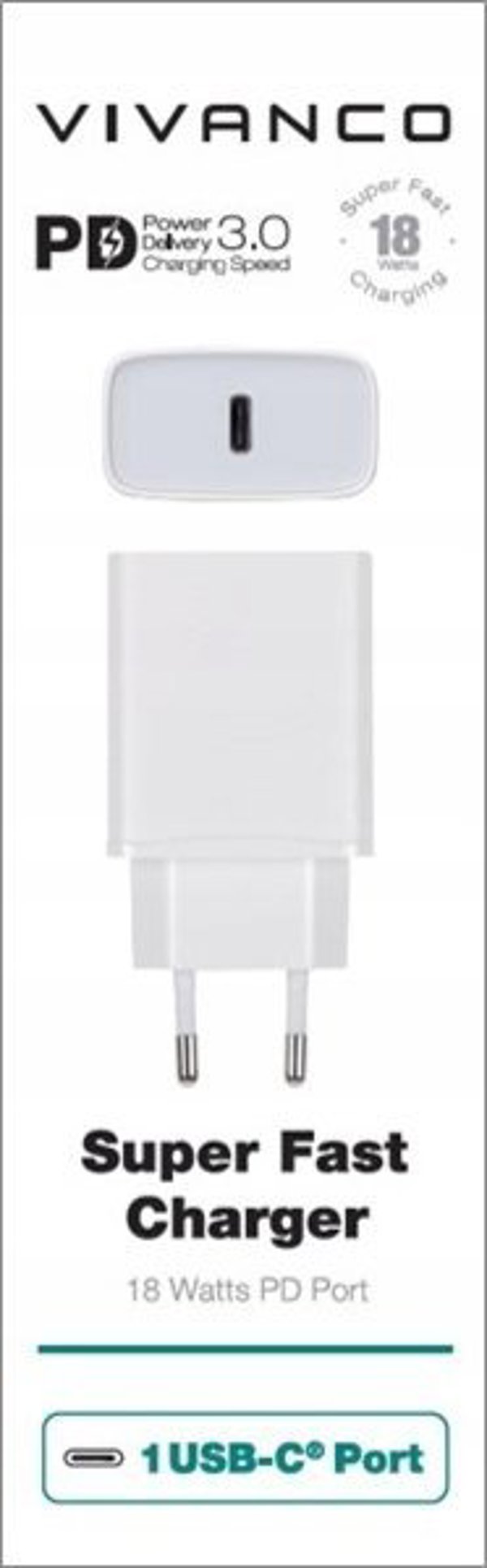 Φορτιστής για φορητό υπολογιστή Vivanco Vivanco FAST CHARGING 1XUSB-C PD 18W