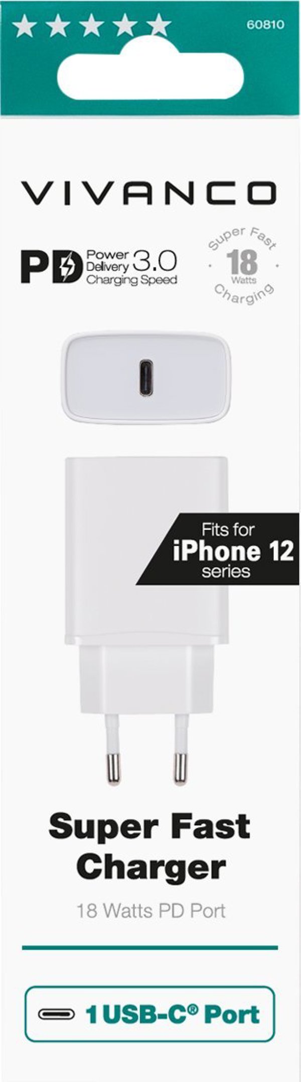 Φορτιστής για φορητό υπολογιστή Vivanco Vivanco FAST CHARGING 1XUSB-C PD 18W