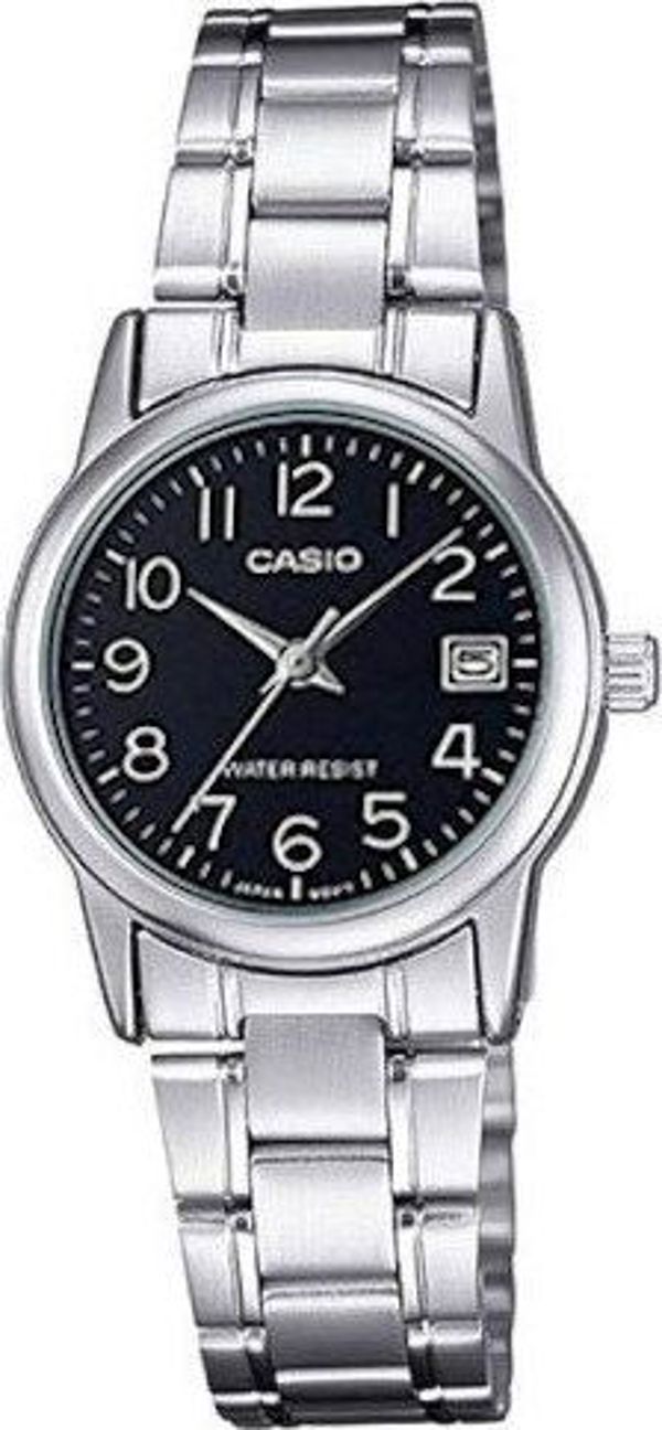 Casio Γυναικείο Ρολόι LTP-V002D-1BUDF με Ασημί Μπρασελέ και Μαύρο Καντράν