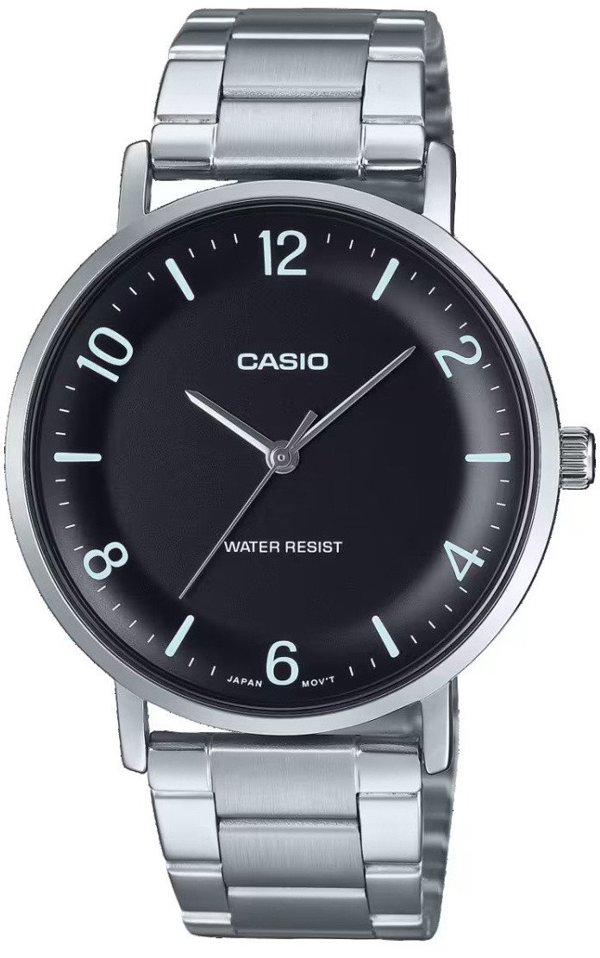 Casio MTP-VT03D-1B Ανδρικό Ρολόι με Μαύρο Καντράν και Μπρασελέ από Ανοξείδωτο Ατσάλι σε Κουτί