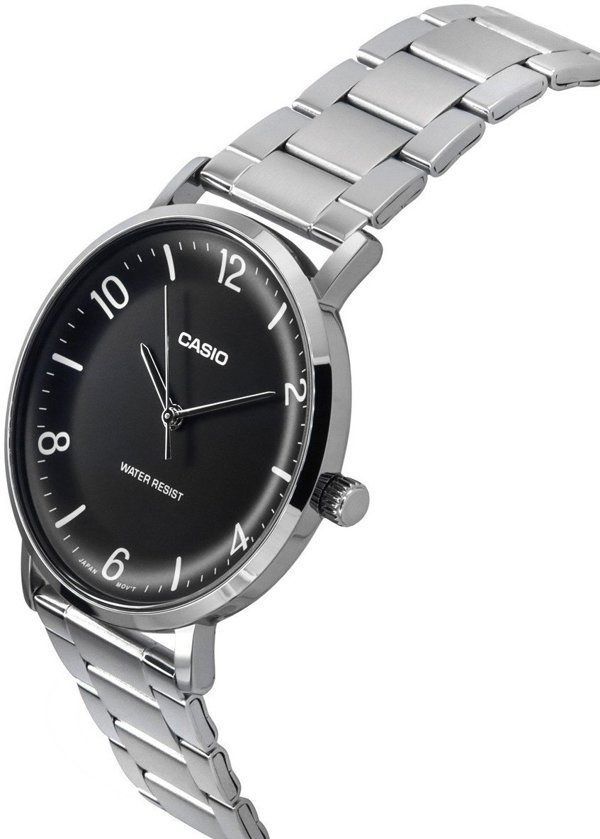 Casio MTP-VT03D-1B Ανδρικό Ρολόι με Μαύρο Καντράν και Μπρασελέ από Ανοξείδωτο Ατσάλι σε Κουτί