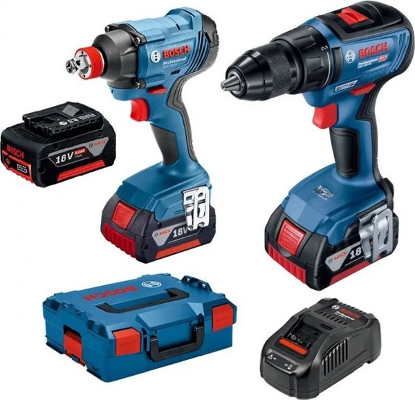 Bosch Σετ Επαναφορτιζόμενων Ηλεκτρικών Εργαλείων 2 Τεμαχίων GDS 18V-300 με Κρουστικό Κλειδί, Τρυπάνι και 3 Μπαταρίες (06019G5227)