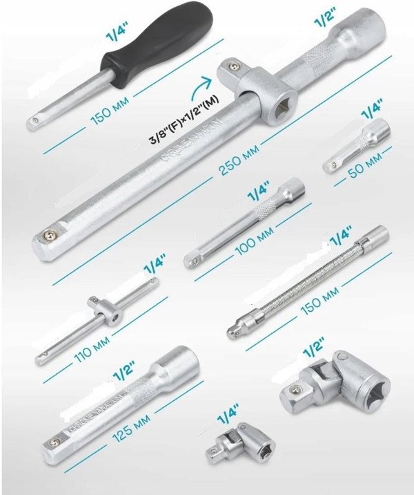 Σετ εργαλείων 94 τεμ. 1/2", 1/4" (εξάγωνα) (4-32mm)