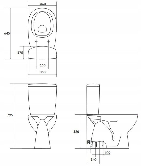 Σετ συμπαγές WC Cersanit (συμπαγή WC χωρίς χείλος CleanOn) WC συμπαγές 683 ARTECO CleanOn 021 NEW 3/5 με κάθισμα πολυπροπυλενίου, αργής πτώσης (K667-074)