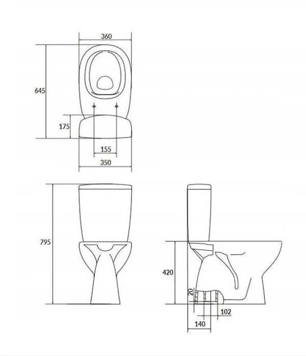 Σετ συμπαγές WC Cersanit (συμπαγή WC χωρίς χείλος CleanOn) WC συμπαγές 683 ARTECO CleanOn 021 NEW 3/5 με κάθισμα πολυπροπυλενίου, αργής πτώσης (K667-074)