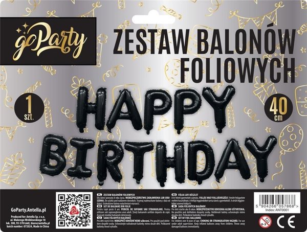 Σετ μπαλονιών foil Happy Birthday μαύρα