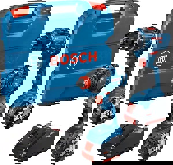 Σετ Ηλεκτρικών Εργαλείων Bosch Bosch combo kit μπαταρίας GDX 18V-200 Professional + GSR 18V-55 Professional, 18Volt, σετ εργαλείων (μπλε/μαύρο, 2x 4,0Ah Li-ion μπαταρίες, κλειδί κρούσης και δράπανο, σε L θήκη)