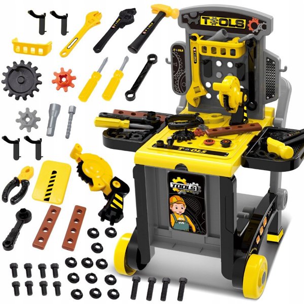 Beta Tools Σετ Εργαλείων με Τραπέζι/Καρότσι Μεταφοράς, Γκρι-Κίτρινο