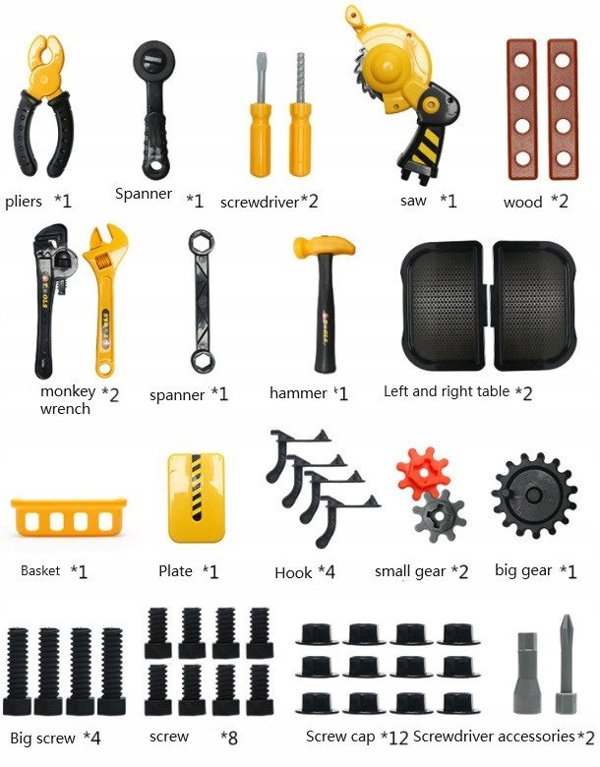 Beta Tools Σετ Εργαλείων με Τραπέζι/Καρότσι Μεταφοράς, Γκρι-Κίτρινο