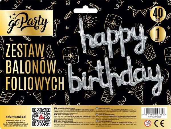 Σετ foil μπαλονιών Happy Birthday ασημένια
