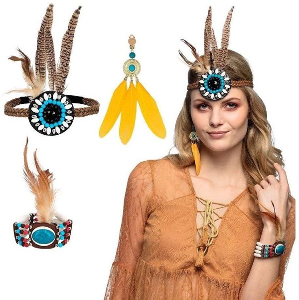 Σετ Hippie κορδέλα, σκουλαρίκια, βραχιόλι