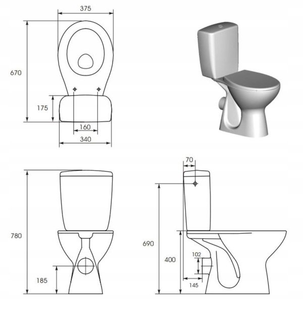 Σετ συμπαγές WC Cersanit Kompakt wc K100-394
