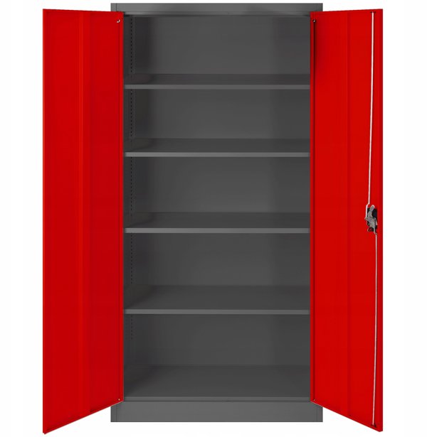 Zestaw 4x biurowa szafa metalowa na akta JAN, 900 x 1850 x 400 mm, antracytowo-czerwona