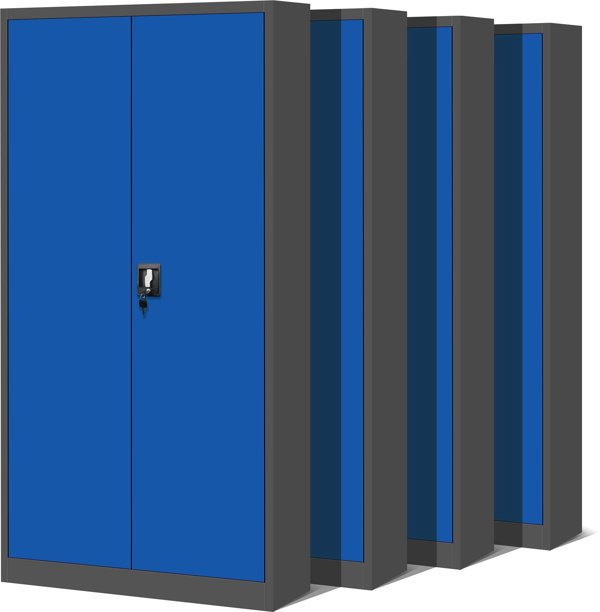Zestaw 4x biurowa szafa metalowa na akta JAN H, 900 x 1950 x 400 mm, antracytowo-niebieska
