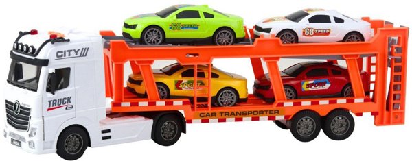LeanToys Σετ Φορτηγό Lora Laweta με 4 Αυτοκίνητα, Φώτα και Ήχους, Ανοιγόμενες Πόρτες