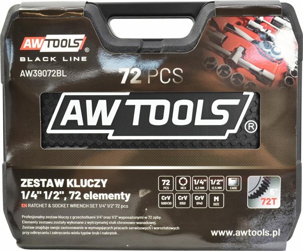 Σετ εργαλείων AWTools AWTOOLS ΣΕΤ ΚΛΕΙΔΙΩΝ 72τεμ 1/2" / 1/4" BLACK LINE