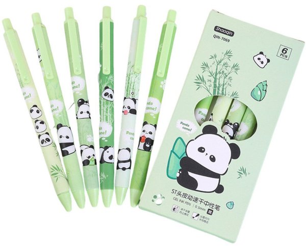 Σετ Στυλό Panda Μπαμπού Πράσινο Μαύρο Μελάνι 0,5mm 6τμχ LEAN