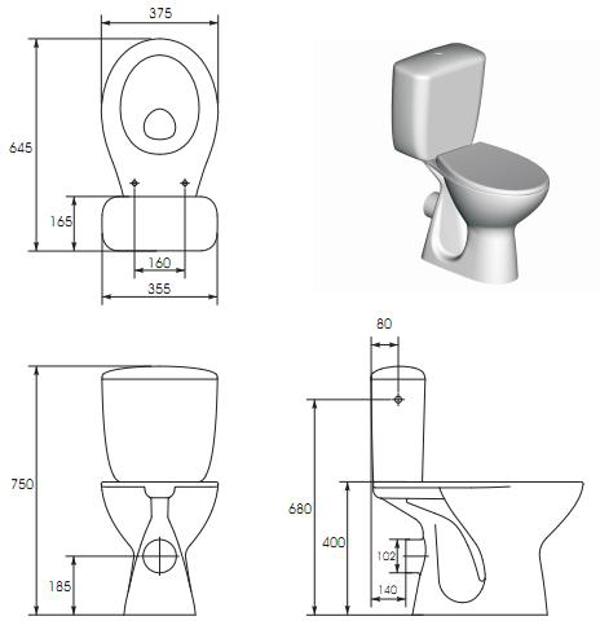 Συμπαγές σετ WC Cersanit President 64.5 cm λευκό (K08-028)