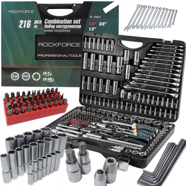 Σετ εργαλείων 216 τεμ. 1/4", 3/8", 1/2" (εξάγωνο) (4-32mm) PREMIUM