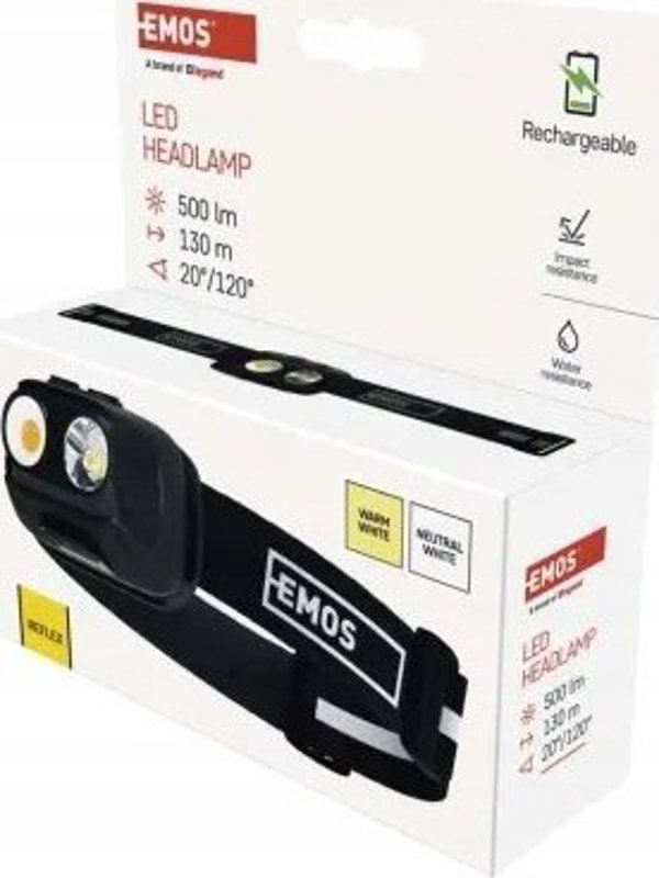 Φακός κεφαλής επαναφορτιζόμενος, LED, 500lm, Li-pol 1200 mAh, EMOS