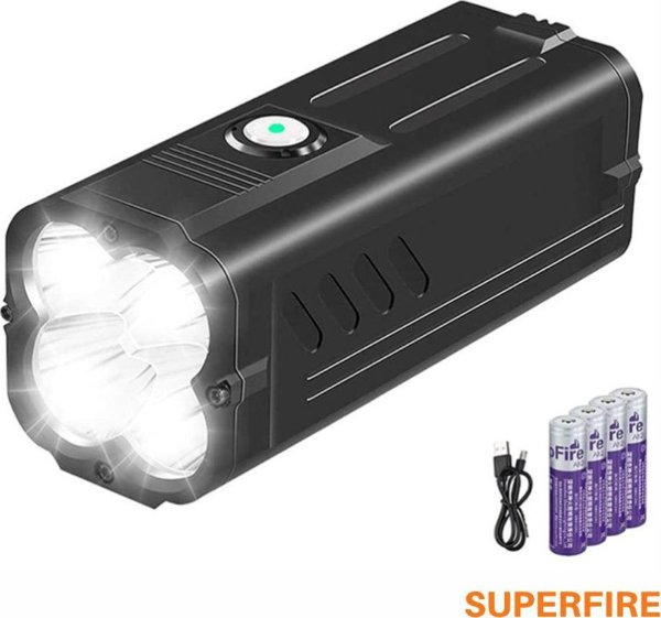 Φακός M20, 6000lm, 4x18W, επαναφορτιζόμενος USB C, 4x 18650 10400mAh, IP44