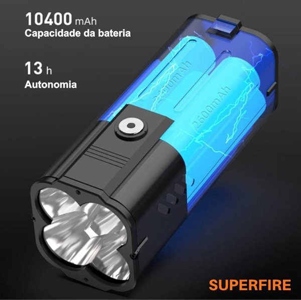 Φακός M20, 6000lm, 4x18W, επαναφορτιζόμενος USB C, 4x 18650 10400mAh, IP44