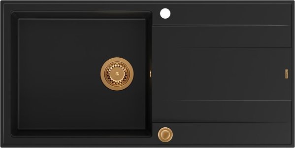 Νεροχύτης GraniteQ EVAN 111 GraniteQ νεροχύτης με σιφόνι Push 2 Open 1-θέσιος χωρίς αποστράγγιση (860x500x210) καθαρός άνθρακας / χάλκινα στοιχεία