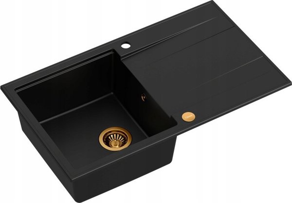 Νεροχύτης GraniteQ EVAN 111 GraniteQ νεροχύτης με σιφόνι Push 2 Open 1-θέσιος χωρίς αποστράγγιση (860x500x210) καθαρός άνθρακας / χάλκινα στοιχεία