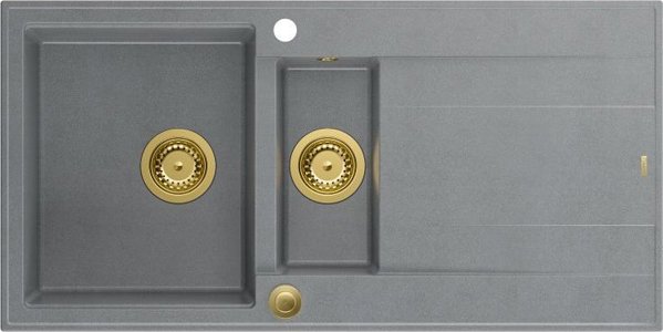 Νεροχύτης GraniteQ EVAN 156 GraniteQ νεροχύτης με σιφόνι Push To Open 1,5-θαλάμων χωρίς (1000x500x210| θάλαμος 420x480) ασημί πέτρα / χρυσά στοιχεία