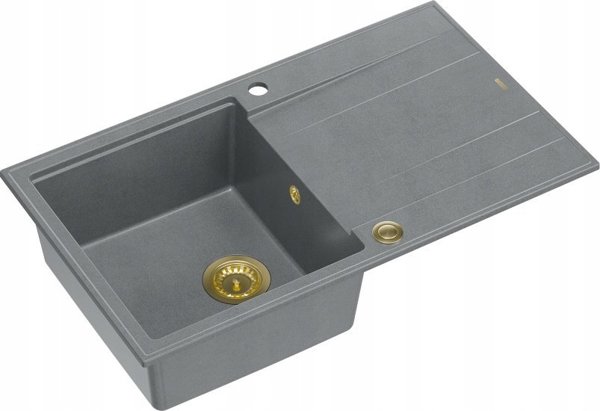 Νεροχύτης GraniteQ EVAN 111 GraniteQ νεροχύτης με σιφόνι Push 2 Open 1-θέσιο χωρίς αποστράγγιση (860x500x210) ασημί πέτρα / χρυσά στοιχεία