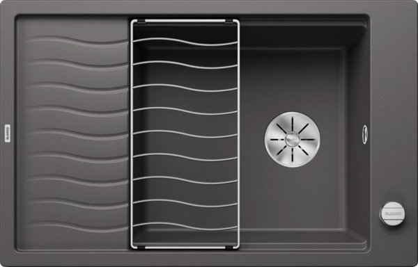 Νεροχύτης Blanco Elon XL 6 S Silgranit γκρι του βράχου με αυτόματο βύσμα InFino, σχάρα αποστράγγισης (524835)