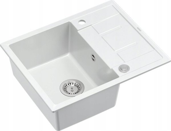 Νεροχύτης GraniteQ MORGAN 116 GraniteQ νεροχύτης snow white με σιφόνι Push To Open ανοξείδωτο ατσάλι 1-θέσης με/χωρίς + στηρίγματα 4 τεμ