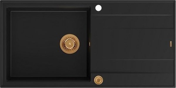 Νεροχύτης GraniteQ EVAN 146 XL GraniteQ νεροχύτης με σιφόνι Push 2 Open 1-θέσιος χωρίς αποστράγγιση (1000x500x210| θάλαμος 420x480) καθαρός άνθρακας / χάλκινα στοιχεία