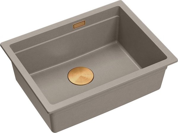 Νεροχύτης GraniteQ LOGAN 100 GraniteQ νεροχύτης soft taupe 59,5x45,1x21,5 cm 1-θέσης εντοιχισμένος με χειροκίνητο σιφόνι χάλκινος