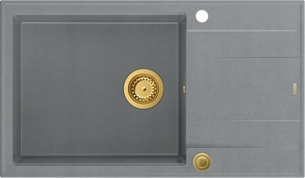 Νεροχύτης GraniteQ EVAN 136 XL GraniteQ νεροχύτης με σιφόνι Push To Open 1-θέσιο χωρίς αποστράγγιση (860x500x210| θάλαμος 420x490) ασημί πέτρα / χρυσά στοιχεία