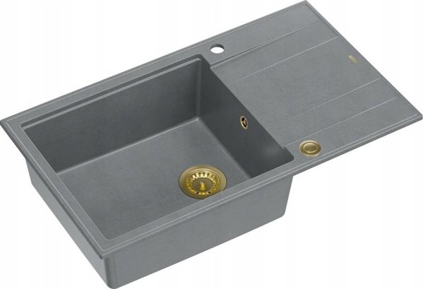 Νεροχύτης GraniteQ EVAN 136 XL GraniteQ νεροχύτης με σιφόνι Push To Open 1-θέσιο χωρίς αποστράγγιση (860x500x210| θάλαμος 420x490) ασημί πέτρα / χρυσά στοιχεία