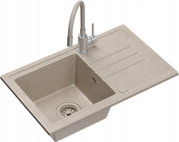 Νεροχύτης BEN 111 γρανιτένιος νεροχύτης river sand 70x44 με μπεζ μπαταρία με εύκαμπτο στόμιο, με μπεζ σιφόνι και μπεζ τάπα