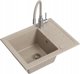 Νεροχύτης BEN 116 γρανιτένιος νεροχύτης river sand 55x44 με μπεζ μπαταρία με εύκαμπτο στόμιο, με μπεζ σιφόνι και μπεζ τάπα