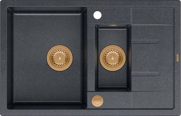Νεροχύτης GraniteQ MORGAN 156 GraniteQ νεροχύτης black diamond με σιφόνι Push To Open στρογγυλός 1,5-θαλάμων με/χωρίς χάλκινα στοιχεία