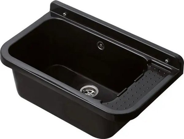 Νεροχύτης Hydroland ZLEW.60 ΟΙΚΟΝΟΜΙΚΗ ΚΑΜΕΡΑ ΜΑΥΡΟ ΠΟΛΥΠΡ. 60X34X21 + ΣΙΦΩΝΙ ΜΕ ΠΕΡΑΣΜΑ ΣΕΤ ΣΥΝΑΡΜΟΛΟΓΗΣΗΣ + ΤΑΠΑ + ΔΥΝΑΤΟΤΗΤΑ ΣΥΝΑΡΜΟΛΟΓΗΣΗΣ ΒΡΥΣΗΣ ΣΤΑΝΤ ΚΑΙ ΔΙΑΝΟΜΕΑ // ZL.HYDRO-ZLEW.60-CZARNA