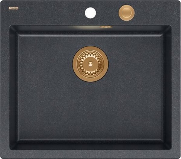 Νεροχύτης GraniteQ MORGAN 110 GraniteQ νεροχύτης black diamond με σιφόνι Push To Open χρώμα χαλκού 1-θέσιος χωρίς οπές + 4 στηρίγματα