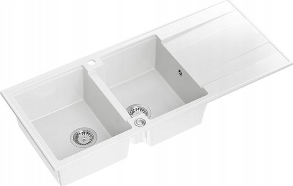 Νεροχύτης Quadron GraniteQ Evan 121, 2 Θέσεων, Snow White, 1160x500mm, με Σιφόνι Push To Open
