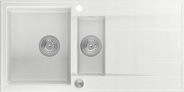 Νεροχύτης GraniteQ EVAN 156 GraniteQ νεροχύτης με σιφόν Push To Open 1,5-θέσεων χωρίς (1000x500x210| θάλαμος 420x480) χιονάτη λευκή / μεταλλικά στοιχεία